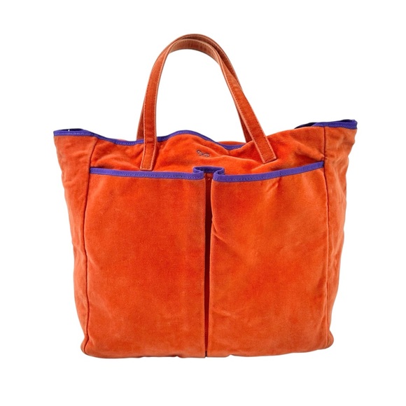 Anya Hindmarch Handbags - Anya Hindmarch Orange Medium Sized Top Handle Velvet Handbag Shoulder Bag